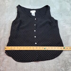 Vintage Rena Rowan Silk Polka Dot Blouse Womens 10 Black Sleeveless Button Front